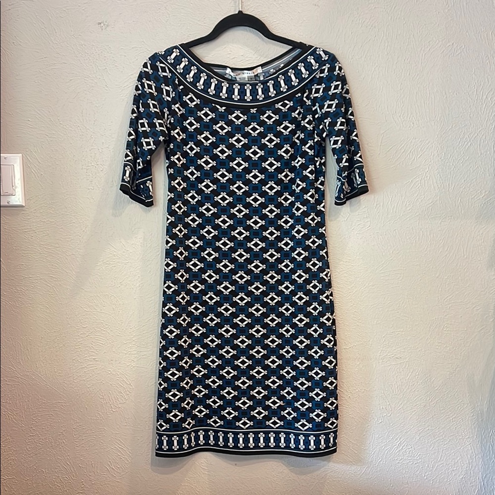 Max Studio Navy Geometric Midi Dress Size Small